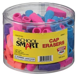 Image for School Smart Pencil Cap Erasers, Chisel, Assorted Colors, Pack of 100 from School Specialty