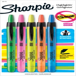 Image for Sharpie Accent Smear Guard Non-Toxic Retractable Highlighter Set, Chisel-Narrow Tip, Assorted Color, Set of 5 from School Specialty
