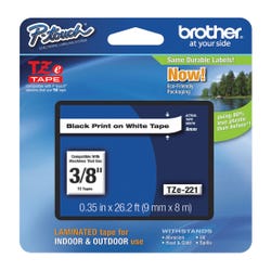 Image for Brother P-touch Tze Laminated Tape Cartridge, 3/8 Inch x 26 Feet, Black/White from School Specialty