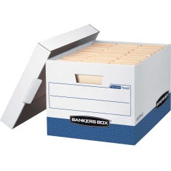 Bankers Box R-Kive File Storage Box, 12 x 15 x 10 Inches, White/Blue, Pack of 12, Item Number 1059804