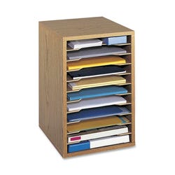 Image for Safco Vertical Literature Desk Top Organizer, 10-3/4 x 12 x 16 Inches, Medium Oak from School Specialty