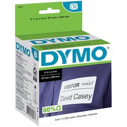 Image for DYMO LabelWriter Name Badge Labels, 2-1/4 x 4 Inches, White, 1 Roll of 250 Labels from School Specialty