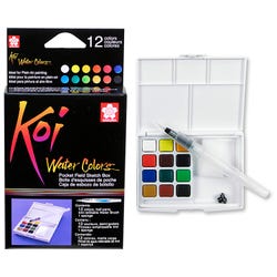 Sakura Koi Watercolors Pocket Field Sketch Box, Set of 12 Colors with Brush Item Number 1567834