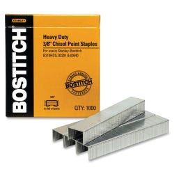 Image for Stanley Bostitch Chisel Point Heavy Duty Staple, 1/2 Inch Crown, 3/8 Inch Leg, 25 - 55 Sheets, High Carbon Steel, Pack of 1000 from School Specialty