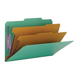 Image for Smead SafeSHIELD Pressboard Classification Folder, Legal Size, 2 Inch Expansion, 2 Dividers, Green, Pack of 10 from School Specialty