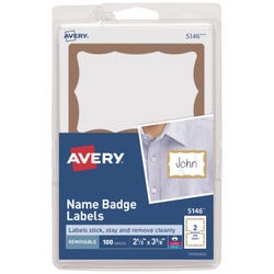 Image for Avery Adhesive Name Badges, 2-1/3 x 3-3/8 Inches, Gold Border, Pack of 100 from School Specialty