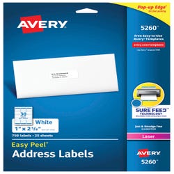 Image for Avery Easy Peel Address Labels, Laser, 1 x 2-5/8 Inches, Pack of 750 from School Specialty