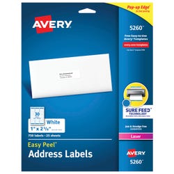 Avery Easy Peel Address Labels, Laser, 1 x 2-5/8 Inches, Pack of 750 075635