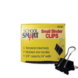 Image for School Smart Binder Clip Set, 3/4 in W, Small, 3/8 in Capacity, Tempered Steel/Nickel Wire, Set of 12 from School Specialty