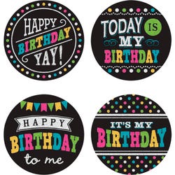 Image for Teacher Created Resources Chalkboard Brights Happy Birthday Wear 'Em Badges, Pack of 32 from School Specialty