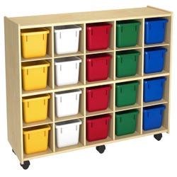 Image for Childcraft Mobile Cubby Unit with Locking Casters, 20 Primary Color Trays, 47-3/4 x 14-1/4 x 30 Inches from School Specialty