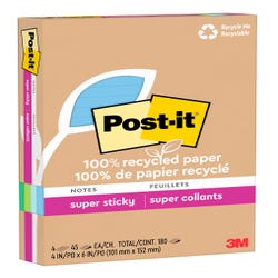 Image for Post-it Super Sticky Recycled Paper Lined Notes, 4 x 6 Inches, Oasis, Pad of 90 Sheets, Pack of 3 from School Specialty