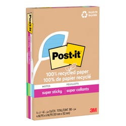 Post-it Super Sticky Recycled Paper Lined Notes, 4 x 6 Inches, Bora Bora Colors, Pad of 90 Sheets, Pack of 3, Item Number 1327802