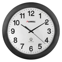 Image for Lorell Radio Controlled Atomic Round Wall Clock, 12 Inches, White Dial/Black Frame from School Specialty