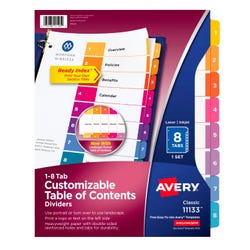 Image for Avery Ready Index Dividers, 8 Tab, 1-8, Assorted Colors, 1 Set from School Specialty