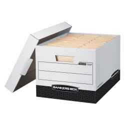Bankers Box R-Kive File Storage Box, 12 x 15 x 10 Inches, White/Black, Pack of 12, Item Number 1059787