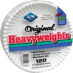 AJM Packaging Original Heavyweights Paper Plates, 9 Inches, White, Pack of 120, Item Number 1602762