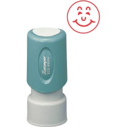 Image for Shachihata Xstamper Plastic Cap Pre-Inked Re-Inked Specialty Stamp, 5/8 in Impression, Happy Face, Red Ink from School Specialty