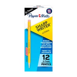 Image for Paper Mate Sharpwriter Disposable Mechanical Pencils, 0.7 mm Shock-Absorber Tips, Yellow, Pack of 12 from School Specialty