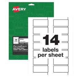 Image for Avery PermaTrack Destructible Asset Tag Labels, 1-1/4 x 2-3/4 Inches, Matte White, Pack of 112 from School Specialty