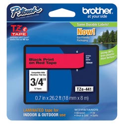 Image for Brother P-touch Tze Laminated Tape Cartridge, 3/4 Inch x 26 Feet, Black/Red from School Specialty