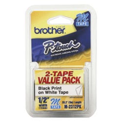 Image for Brother M Tape Cartridge, 1/2 Inch x 26 Feet, Black on White, Pack of 2 from School Specialty