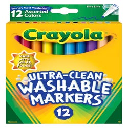 Image for Crayola Ultra-Clean Washable Markers, Fine Line, Assorted Colors, Set of 12 from School Specialty