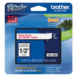 Image for Brother P-touch Tze Laminated Tape Cartridge, 1/2 Inch x 26 Feet, Red/White from School Specialty