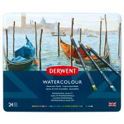 Derwent Watercolor Pencils with Tin, Assorted Colors, Set of 24 Item Number 407202