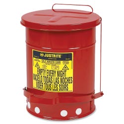 Image for R3 Safety Self-Closing Lead-Free Oily Round Waste Can, 6 gal, 11-7/8 in Dia X 15-7/8 in H, Steel, Red, Powder Coated from School Specialty
