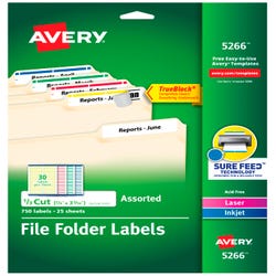 Image for Avery Printable File Folder Labels, 2/3 x 3-7/16 Inches, Assorted Colors, Pack of 750 from School Specialty