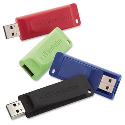 Image for Verbatim Store 'N' Go USB 2.0 Flash Drive, 16 GB, Assorted Colors, Pack of 4 from School Specialty