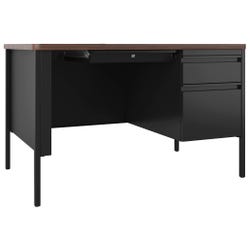 Image for Lorell Fortress Series Walnut Top Teacher's Desk, Right Pedestal, 48 x 30 x 29-1/2 Inches, Walnut/Black from School Specialty
