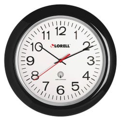 Image for Lorell Atomic Round Wall Clock, 13-1/4 Inches, White Dial/Black Frame from School Specialty