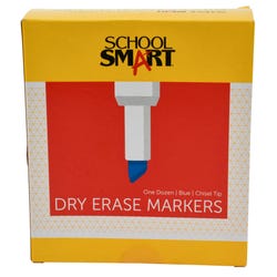 School Smart Dry Erase Markers, Chisel Tip, Low Odor, Blue, Pack of 12 Item Number 1354271