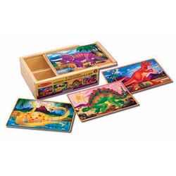 Image for Melissa & Doug Wooden Dinosaurs Puzzles in a Box, 4 Puzzles with 12 Pieces Each from School Specialty