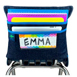 Image for Aussie Pouch Chair Pocket with Double Pocket Design and Name Tag Pocket, Medium, 15 Inches, Blue Trim from School Specialty