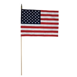 Annin Hand Held US Flag, White Staff, 12 L x 18 W in, Item Number 863009