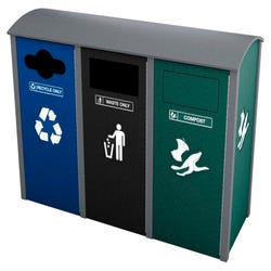 Image for Berkeley 32 Gallon Sideload Triple Recycle Station, Curve Top from School Specialty