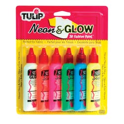 Image for Tulip Washable Slick Neon and Glow 3D Fabric Paint Set, Assorted Colors, Set of 6 from School Specialty