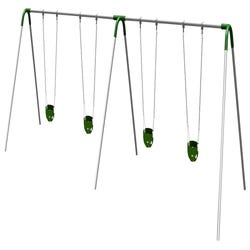 Image for UltraPlay Bipod Double Bay Swing W/ Galvanized Frame, 2 Strap Seats -2 Tot Seats, Green Yoke Connectors, 198 x 96 x 96 inches from School Specialty