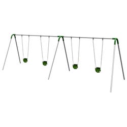 UltraPlay Bipod Double Bay Swing With Galvanized Frame, 2 Strap Seats -2 Tot Seats, Green Yoke Connectors, 198 x 96 x 96 inches, Item Number 1478767