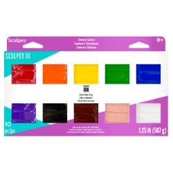 Sculpey III Polymer Modeling Compound Multipack, Assorted Classic Colors, Set of 10, Item Number 408625