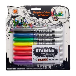 Sharpie Permanent Fabric Markers, Brush Tip, Assorted Colors, Set of 8 Item Number 1400836