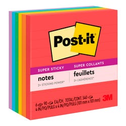Image for Post-it Super Sticky Notes, Lined, Playful Primaries, Pad of 90 Sheets, Pack of 6 from School Specialty