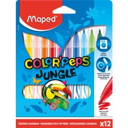 Maped Color'Peps Jungle Washable Markers, Fineline, Assorted Colors, Set of 12 Item Number 2019991