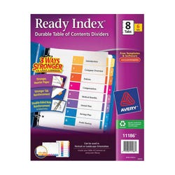 Image for Avery Ready Index Dividers, 8 Tab, 1-8, Assorted Colors, 6 Sets from School Specialty