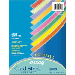 Image for Array Card Stock Paper, 8-1/2 x 11 Inches, Assorted Colorful Colors, Pack of 100 from School Specialty