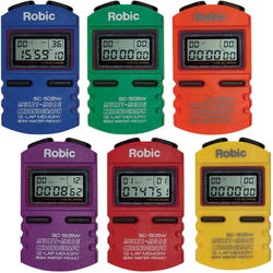Image for Robic SC-505W Multi-Mode Chronograph Stopwatches, 12 Lap Memory, Set of 6 Colors from School Specialty