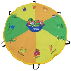 Image for Sportime Fruit and Veggie Parachute with 6 Handles, 5 Feet, Multi-Colors from School Specialty